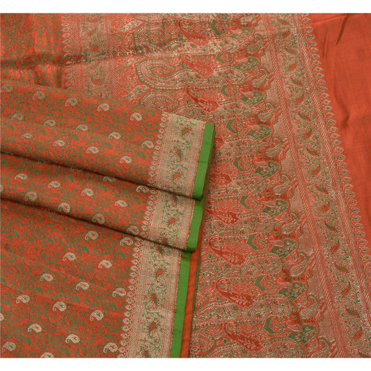 Sanskriti Vintage Heavy Saree 100% Pure Satin Silk Banarasi Brocade Sustainable Fabric Sari