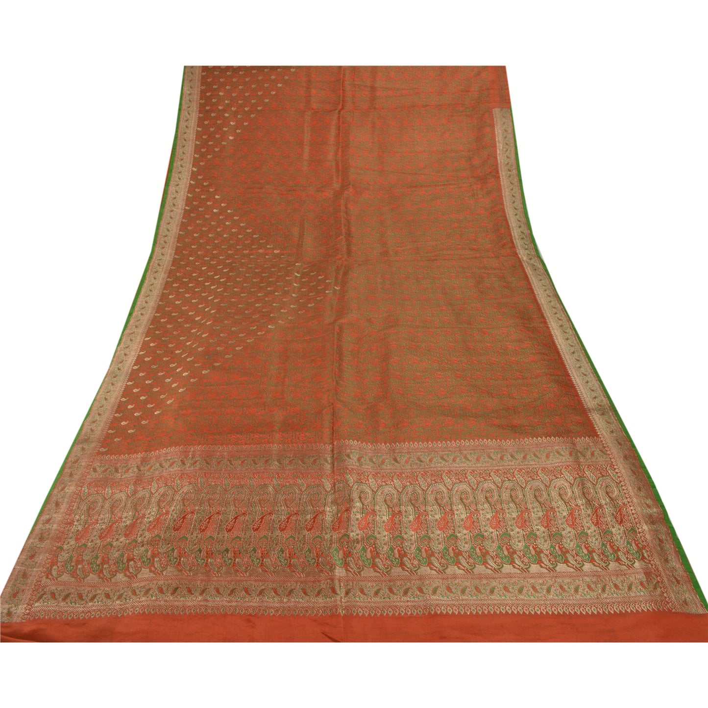 Sanskriti Vintage Heavy Saree 100% Pure Satin Silk Banarasi Brocade Sustainable Fabric Sari