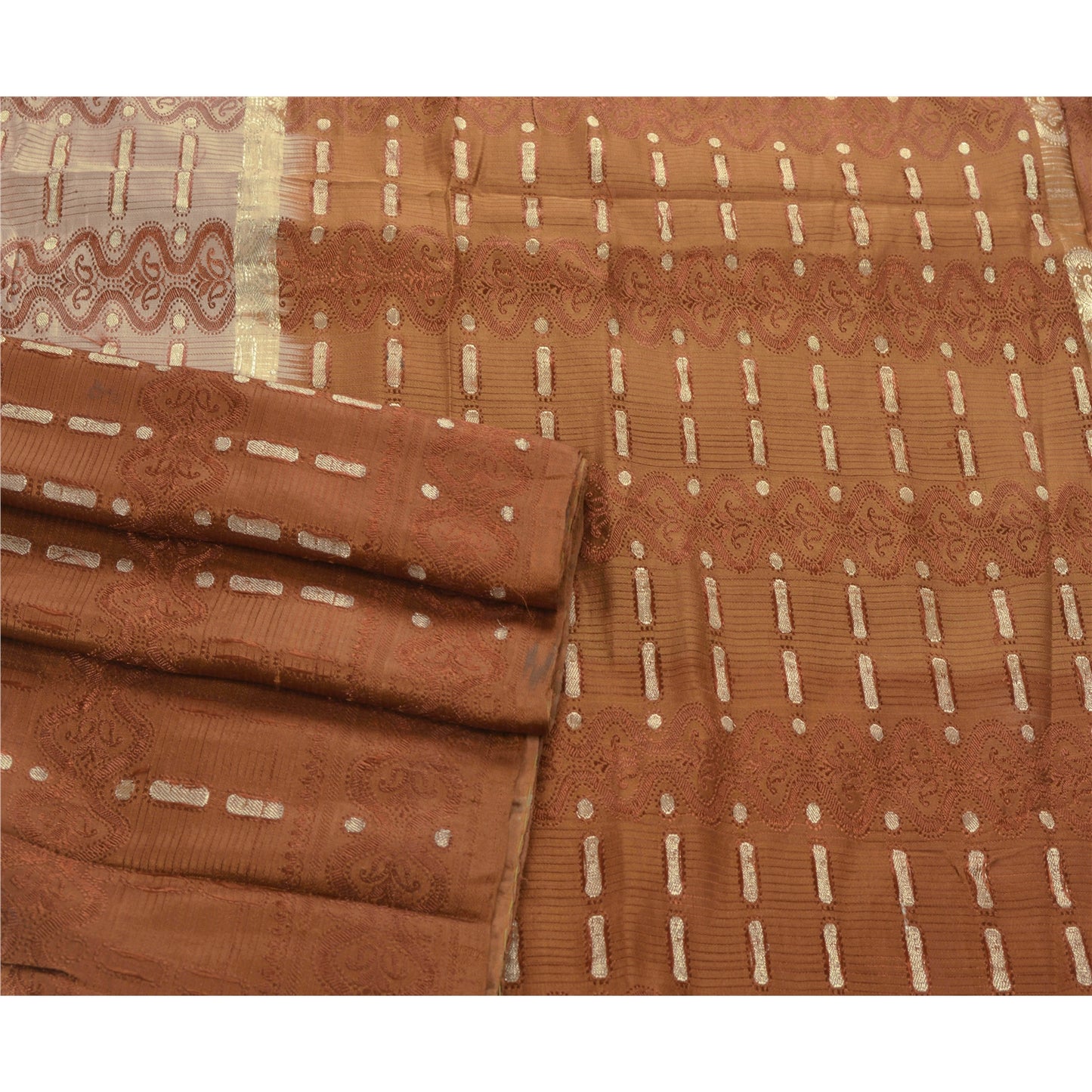 Sanskriti Vintage Brown Heavy Saree Pure Silk Banarasi Brocade Zari Sustainable Fabric Sari