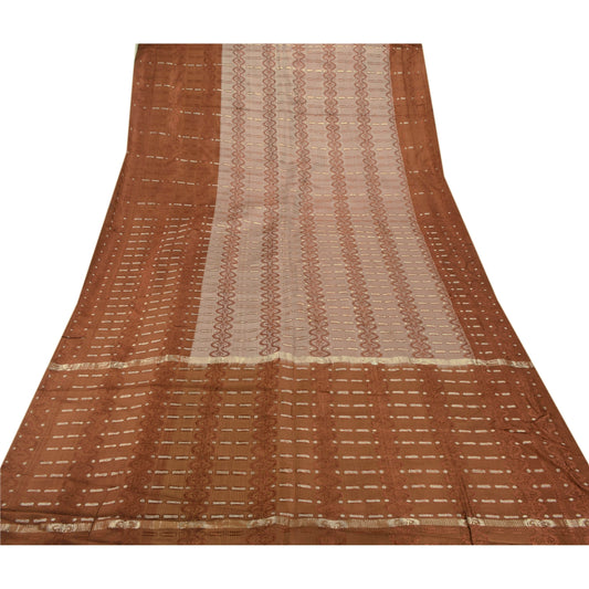 Sanskriti Vintage Brown Heavy Saree Pure Silk Banarasi Brocade Zari Sustainable Fabric Sari