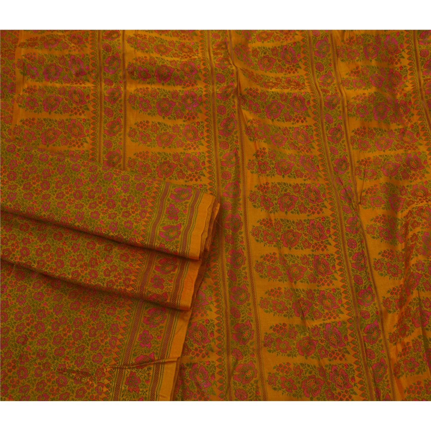 Sanskriti Vintage Mustard Heavy Saree Art Silk Banarasi Woven Craft Sustainable Fabric Ethnic Sari