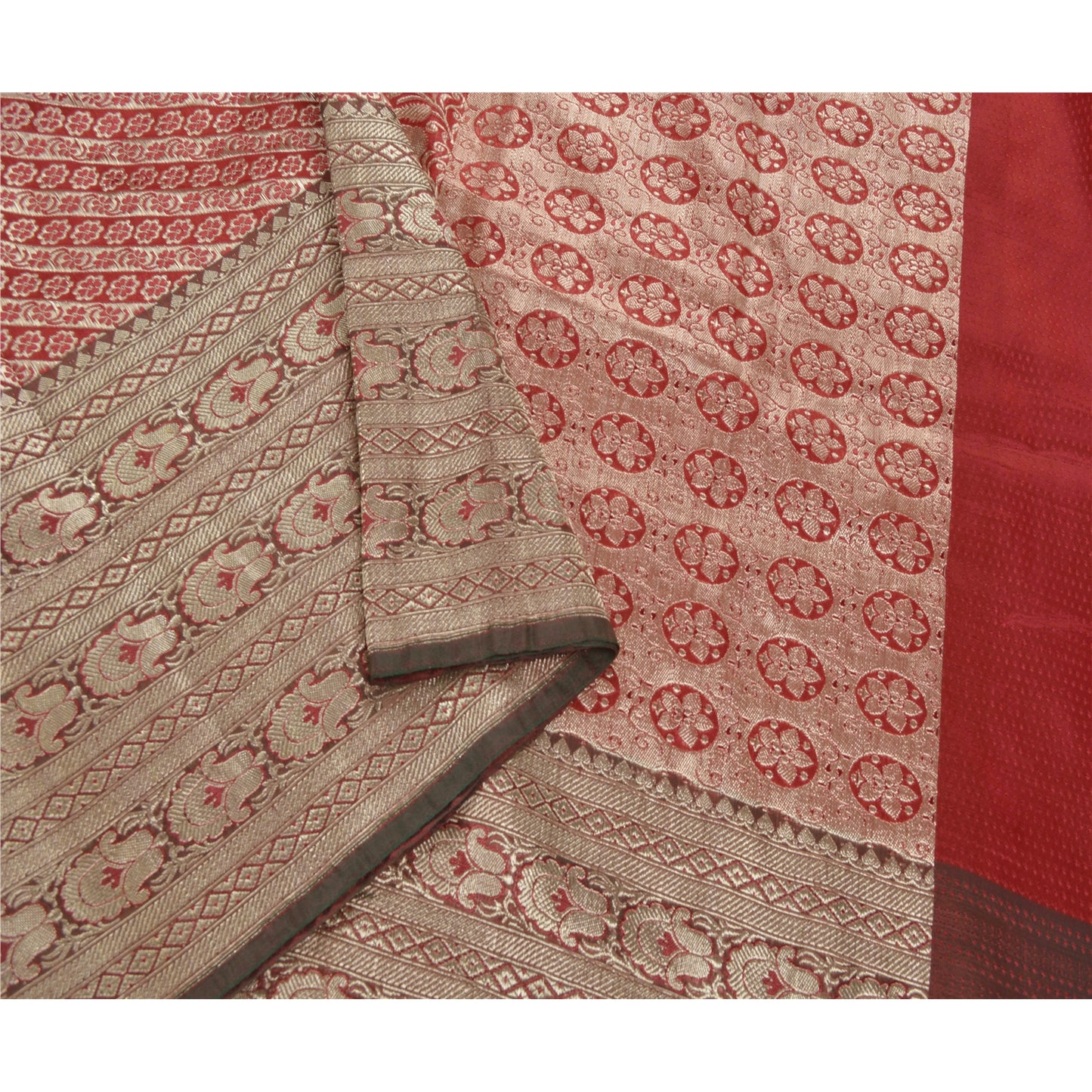 Sanskriti Vintage Heavy Saree Art Silk Banarasi Brocade Sustainable Fabric Sari Blouse Piece