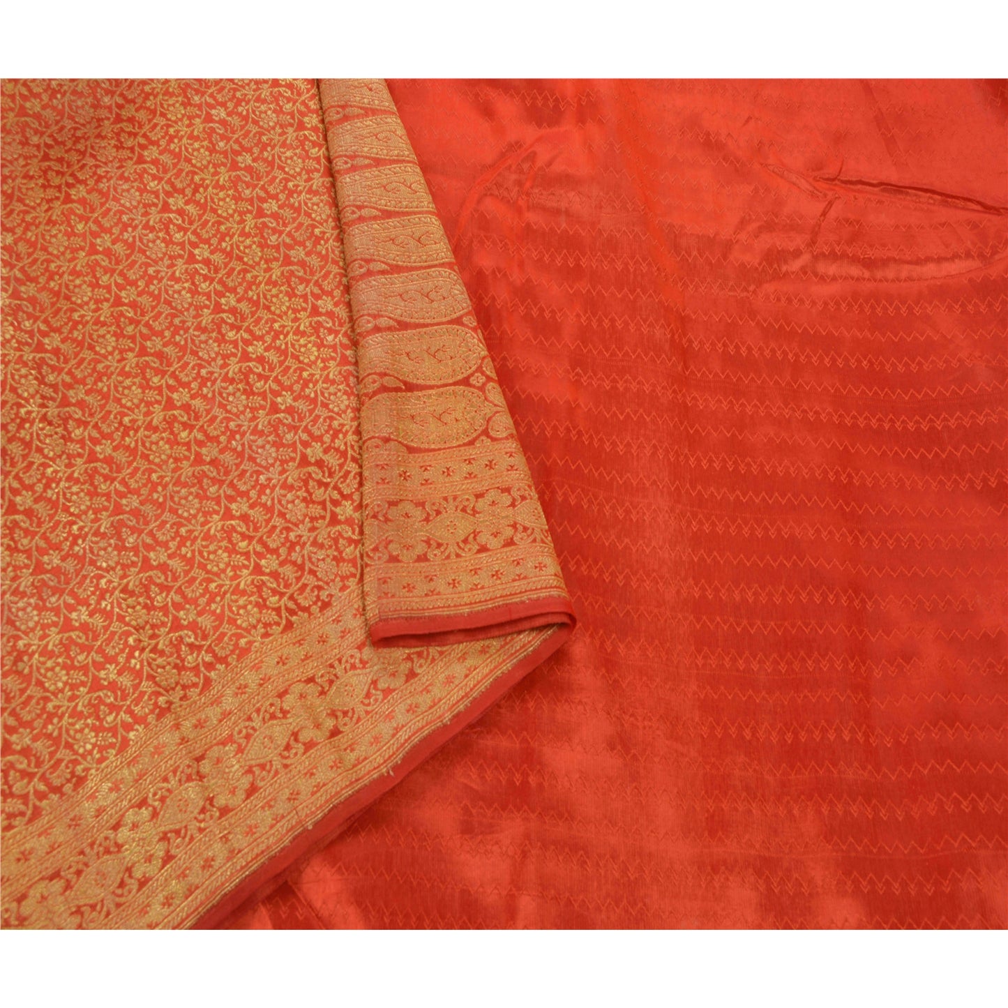 Sanskriti Vintage Orange Heavy Saree Art Silk Banarasi Brocade Sustainable Fabric Zari Sari
