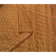 Sanskriti Vintage Brown Heavy Saree 100% Pure Satin Silk Woven Fabric Craft Sari
