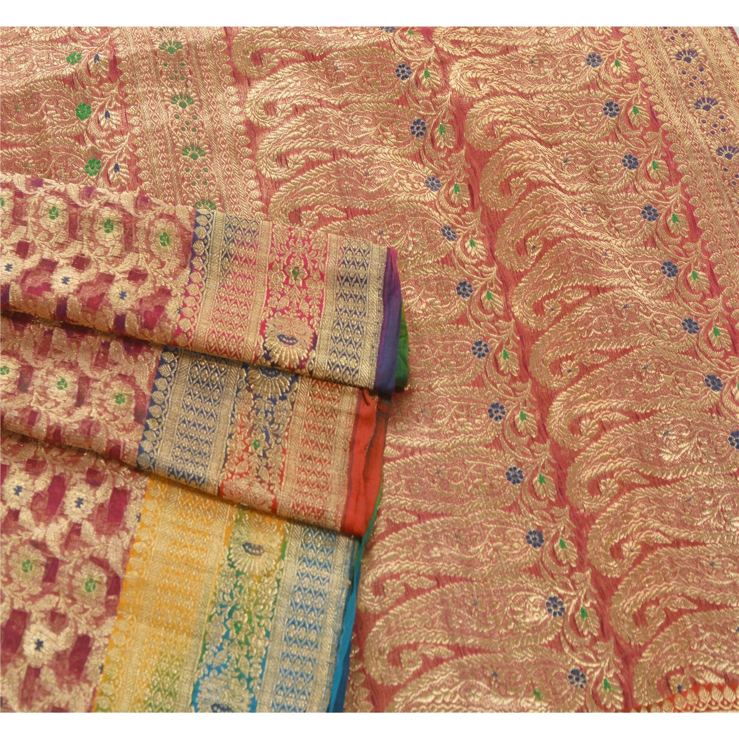 Sanskriti Vintage Heavy Saree Pure Organza Silk Banarasi Brocade Sustainable Fabric Sari
