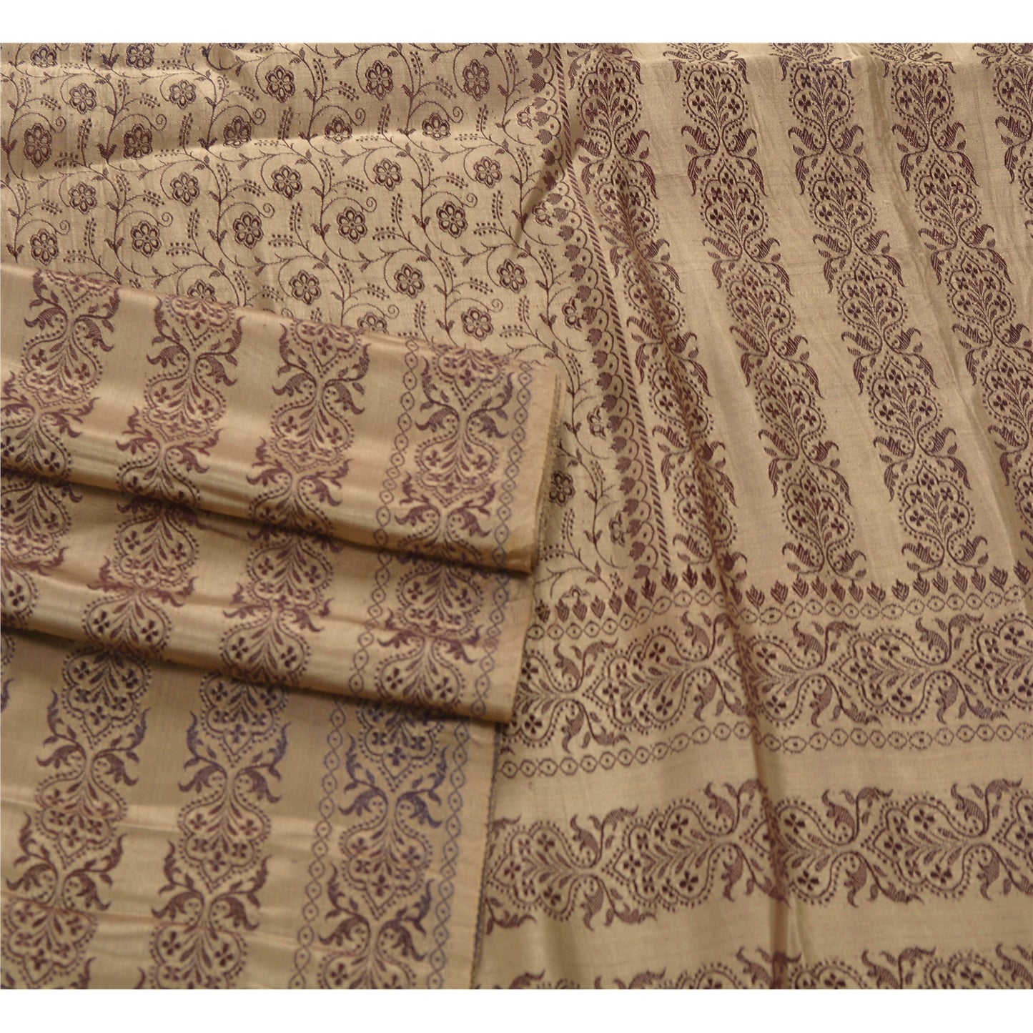 Sanskriti Vintage Brown Heavy Saree Pure Satin Silk Woven Sari Craft 5 Yd Sustainable Fabric