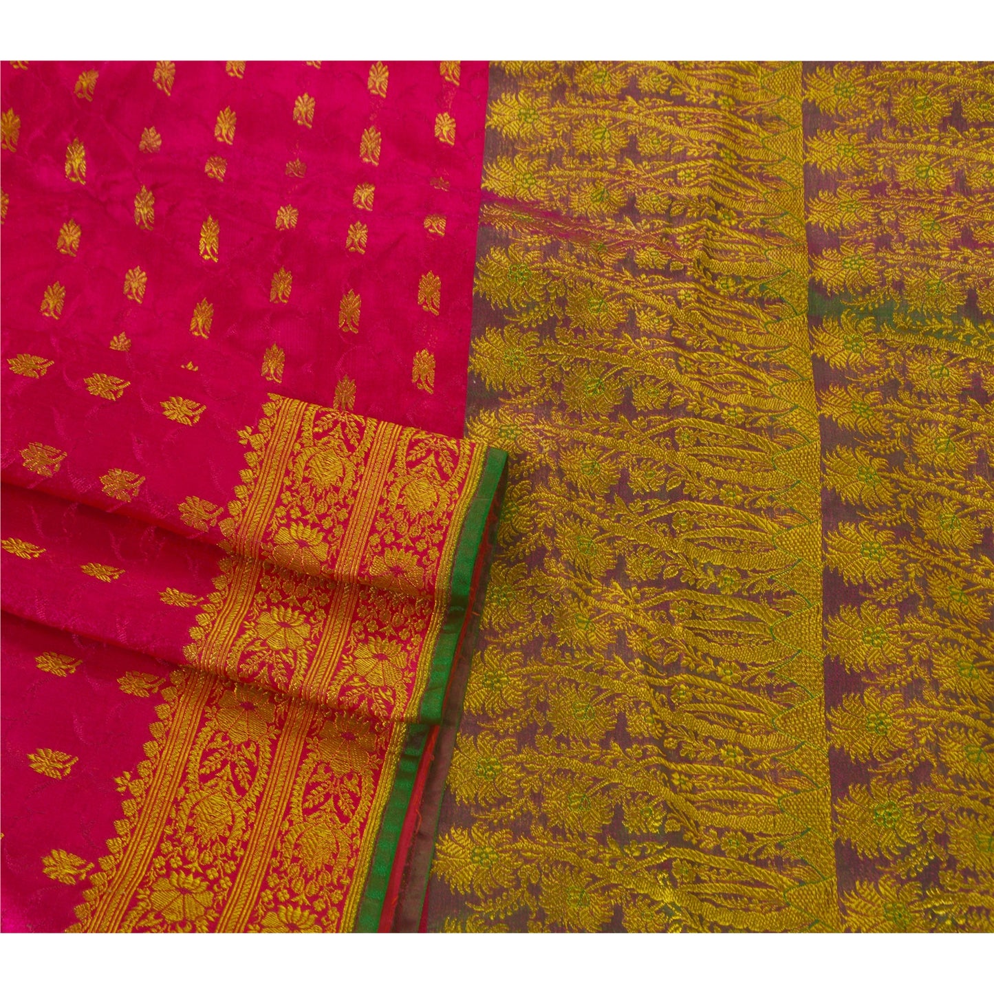 Sanskriti Vintage Pink Heavy Saree Blend Silk Woven Banarasi Brocade Sustainable Fabric Sari