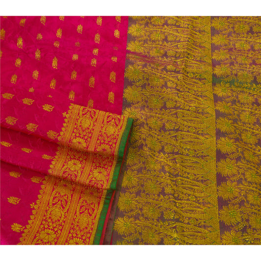 Sanskriti Vintage Sari Blend Silk Indian Wedding Sarees Pink Zari Hand Woven Banarasi Brocade Saree Authentic 5Yd Craft Suppies Fabric