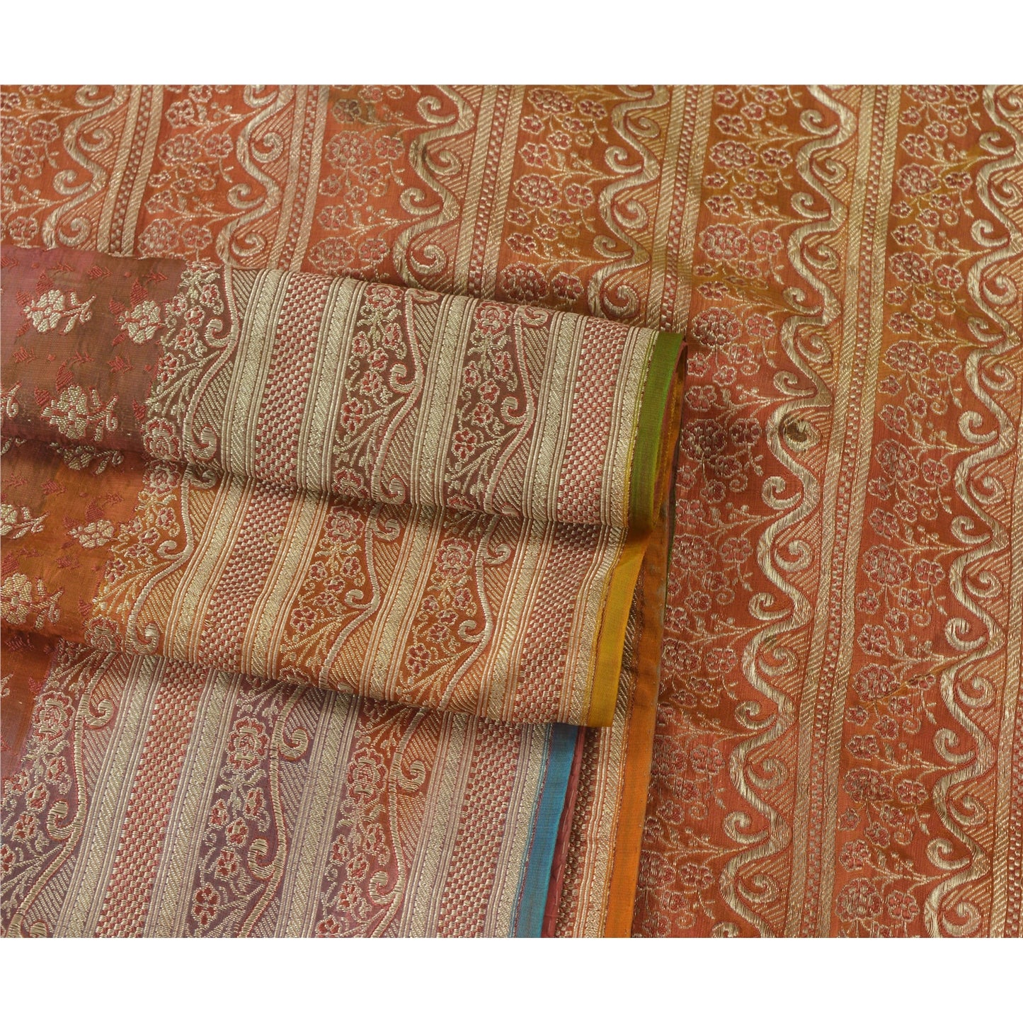 Sanskriti Vintage Heavy Saree 100% Pure Satin Silk Banarasi Brocade Sustainable Fabric Sari