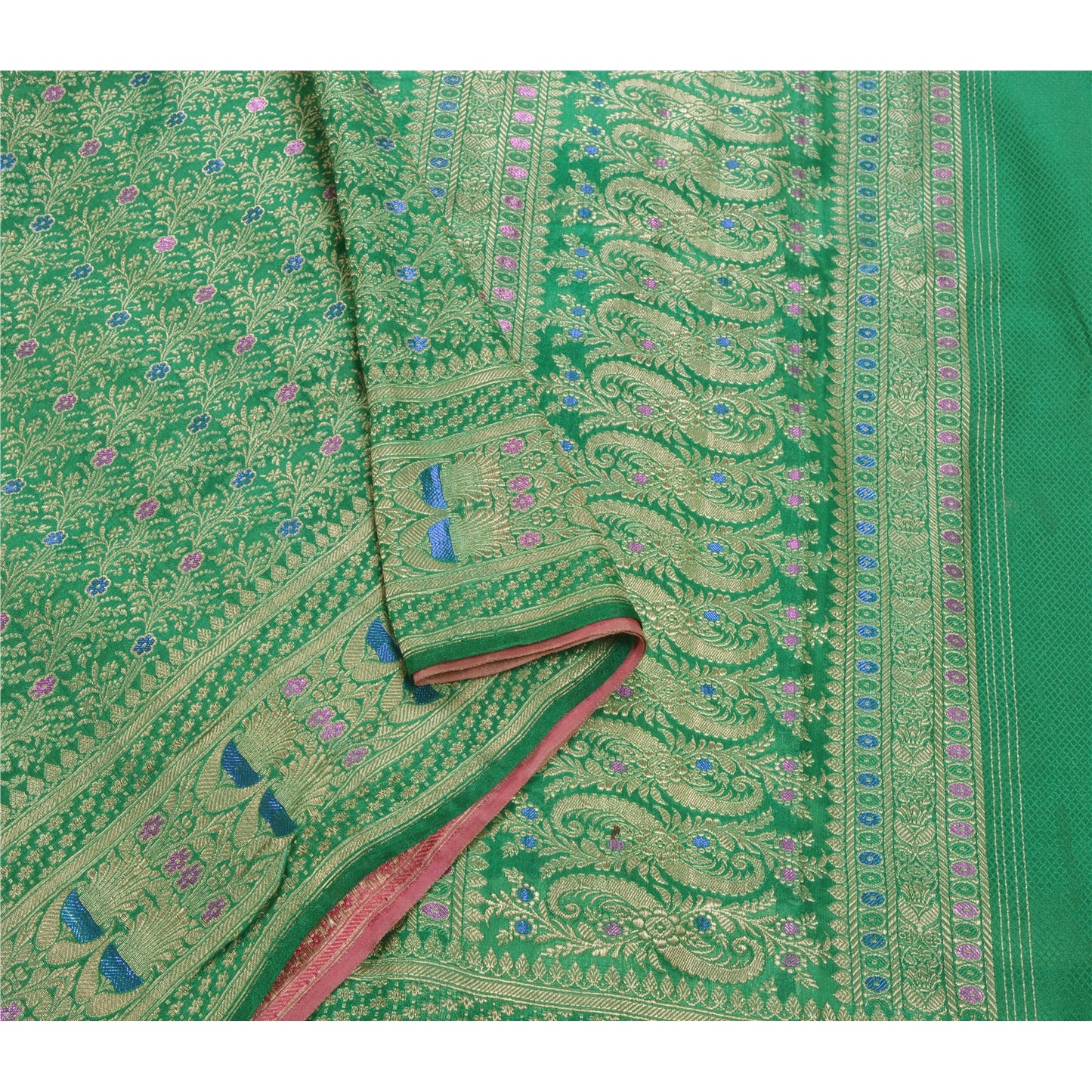 Sanskriti Vintage Pink Heavy Saree Art Silk Banarasi Brocade Sustainable Fabric Zari Sari