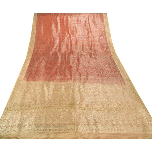 Sanskriti Vintage Heavy Saree 100% Pure Satin Silk Banarasi Brocade Sustainable Fabric Sari