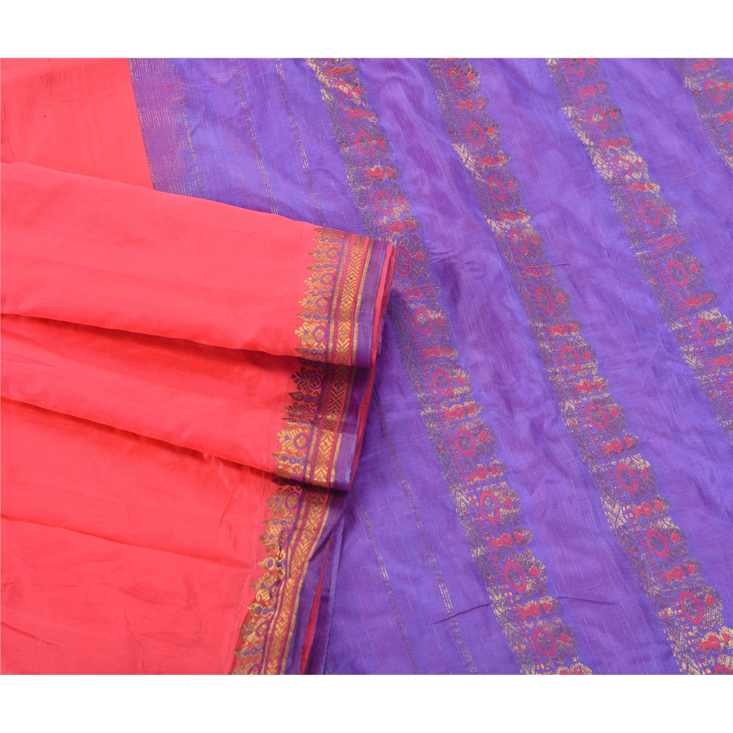 Sanskriti Vintage Peach Heavy Saree Pure Silk Woven Brocade Banarasi Sari Sustainable Fabric
