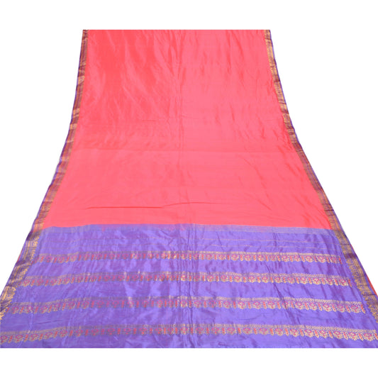 Sanskriti Vintage Peach Heavy Saree Pure Silk Woven Brocade Banarasi Sari Sustainable Fabric