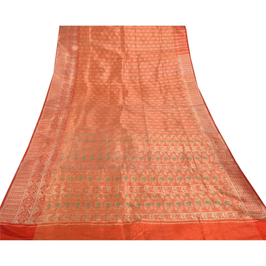 Sanskriti Vintage Heavy Saree Art Silk Woven Brocade Banarasi Sari Zari Sustainable Fabric