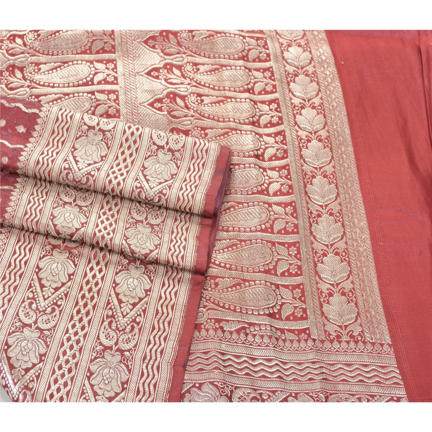 Sanskriti Vintage Heavy Saree Pure Silk Woven Brocade Banarasi Zari Sari Sustainable Fabric