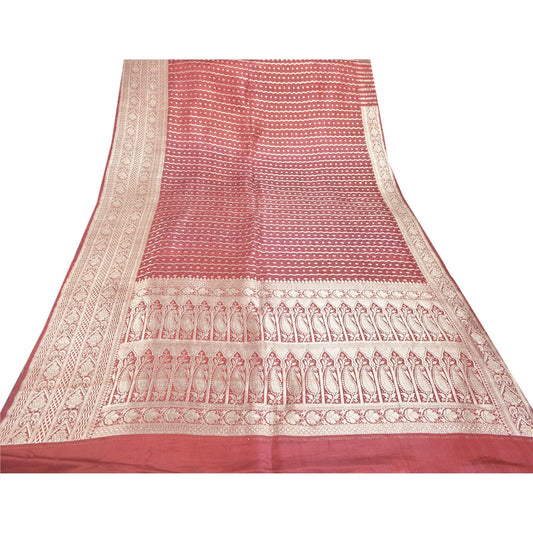 Sanskriti Vintage Heavy Saree Pure Silk Woven Brocade Banarasi Zari Sari Sustainable Fabric