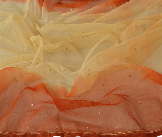 Sanskriti Vintage Dupatta Long Stole Net Mesh Orange Scarves Hand Beaded Hijab