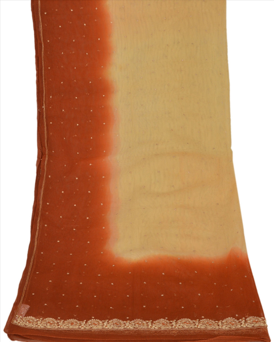 Sanskriti Vintage Dupatta Long Stole Net Mesh Orange Scarves Hand Beaded Hijab