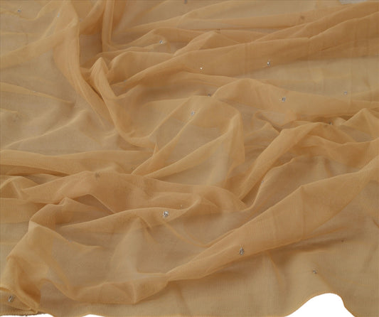 Sanskriti Vintage Dupatta Long Stole Net Mesh Brown Hijab Hand Beaded Wrap Veil