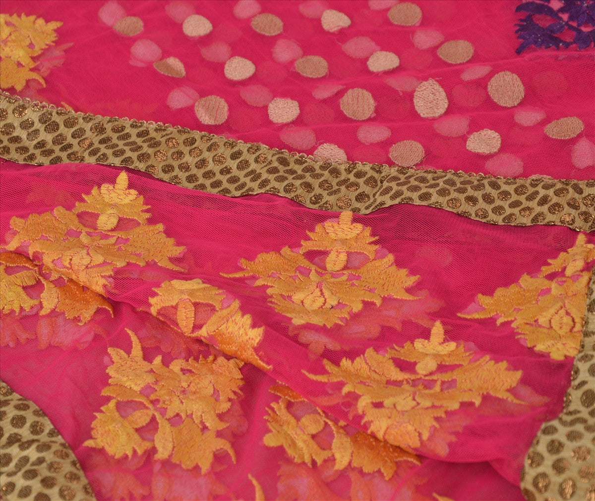 Sanskriti Vintage Dupatta Long Stole Net Mesh Pink Hijab Embroidered Wrap Veil