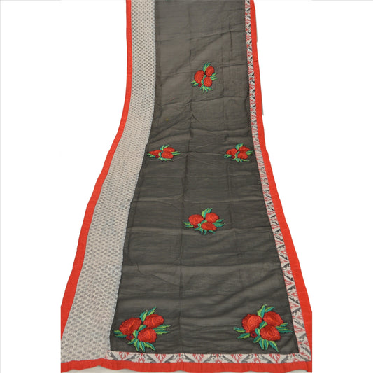 Sanskriti Vintage Dupatta Long Stole Art Silk White Black Veil Embroidered Wrap Hijab