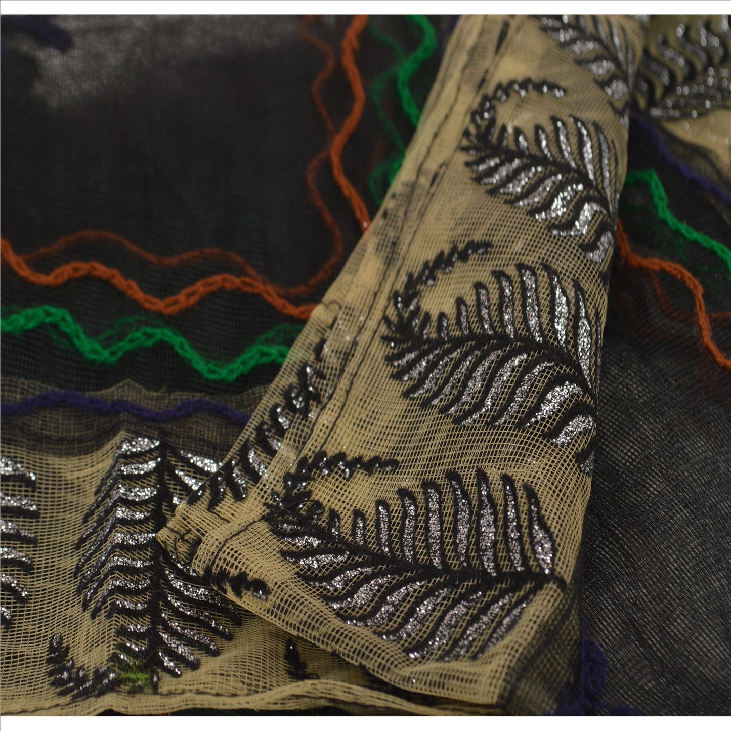 Sanskriti Vintage Dupatta Long Stole Net Mesh Hijab Hand Embroidered Scarves