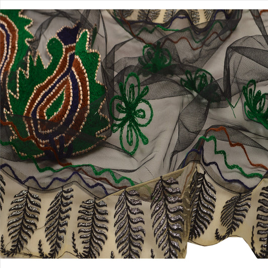 Sanskriti Vintage Dupatta Long Stole Net Mesh Hijab Hand Embroidered Scarves