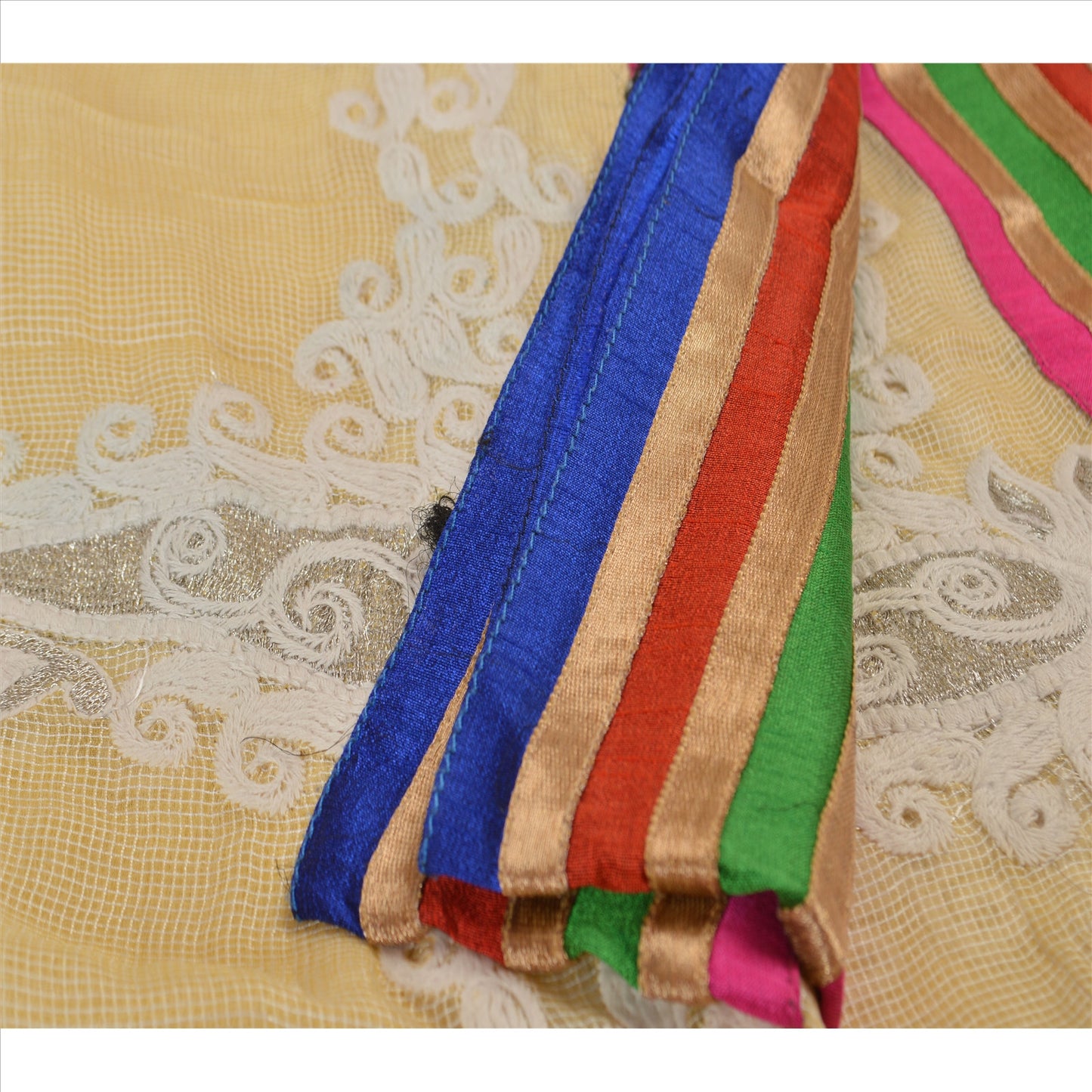 Sanskriti Vintage Dupatta Long Stole Cotton Cream Hijab Embroidered Scarves