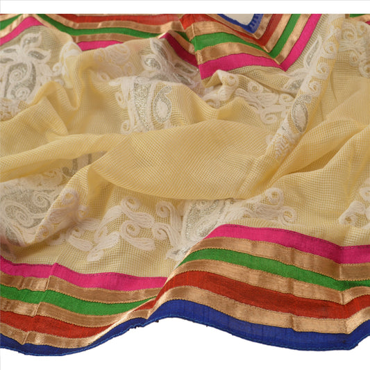 Sanskriti Vintage Dupatta Long Stole Cotton Cream Hijab Embroidered Scarves