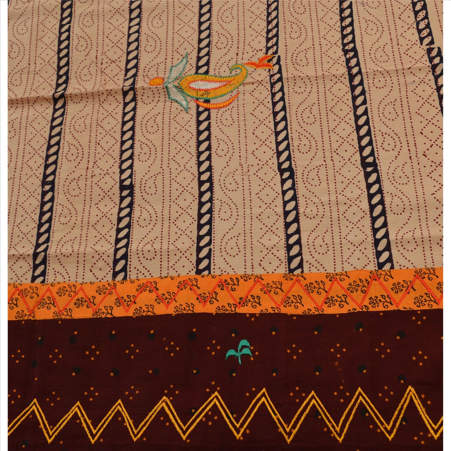 Sanskriti Vintage Dupatta Long Stole Cotton Cream Hijab Embroidered Wrap Veil