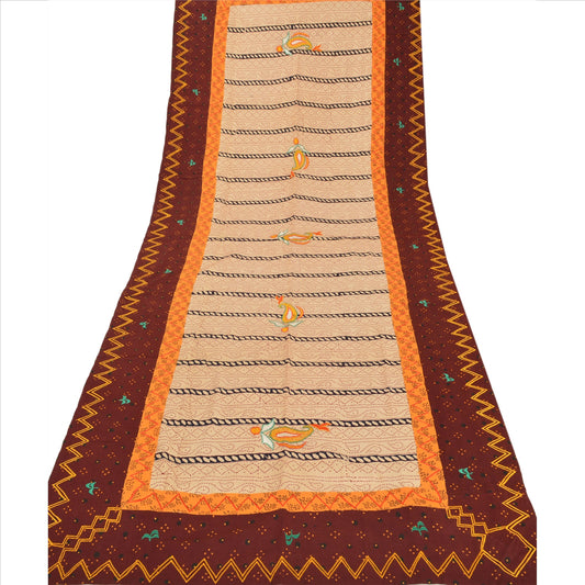 Sanskriti Vintage Dupatta Long Stole Cotton Cream Hijab Embroidered Wrap Veil