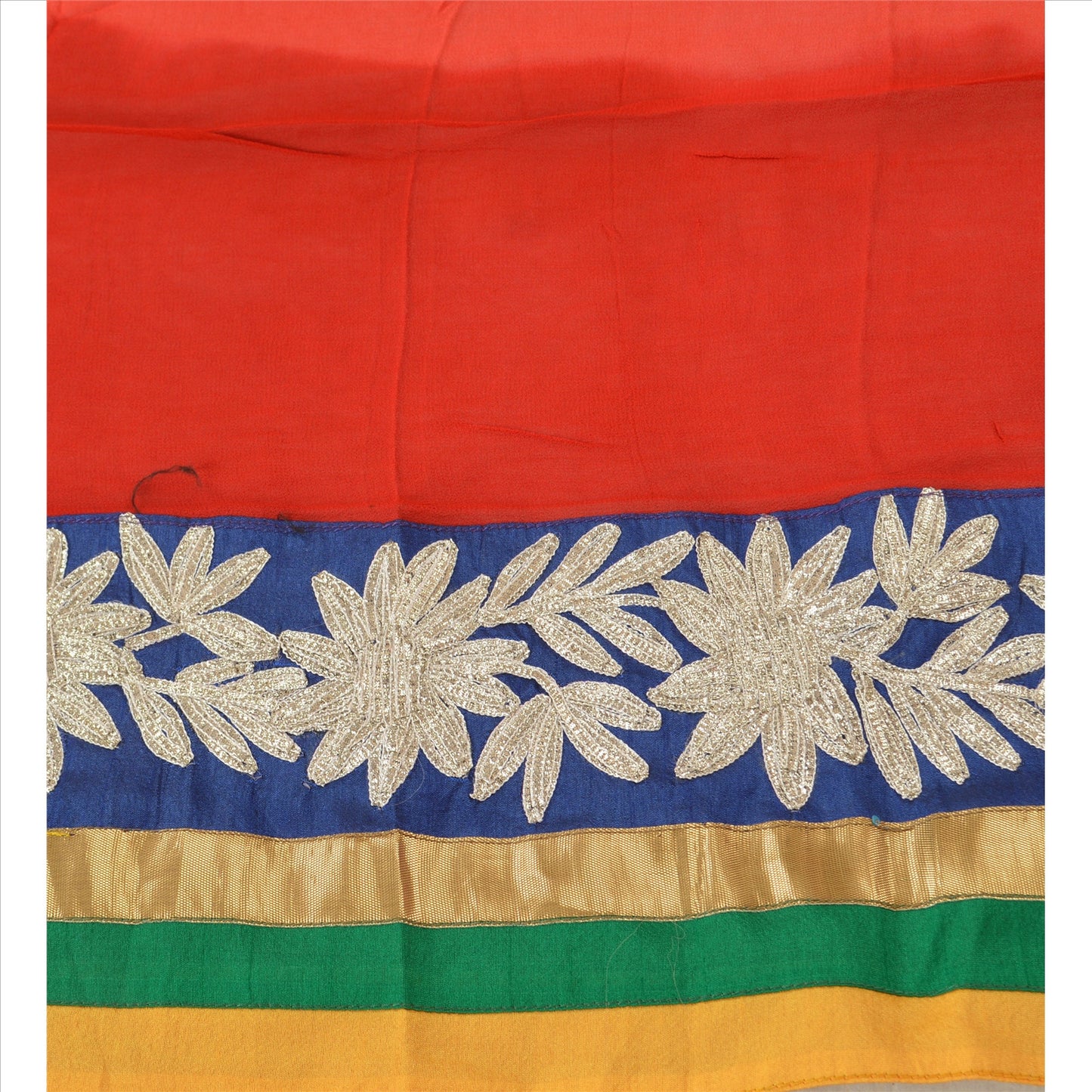 Sanskriti Vintage Dupatta Long Stole Art Silk Red Hijab Embroidered Veil Scarves