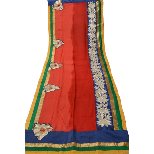 Sanskriti Vintage Dupatta Long Stole Art Silk Red Hijab Embroidered Veil Scarves