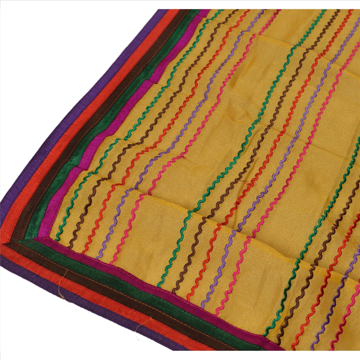 Sanskriti Vintage Dupatta Long Stole Art Silk Yellow Hijab Embroidered Wrap Veil