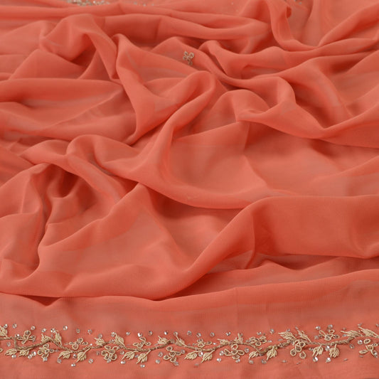 Sanskriti Vintage Dupatta Long Stole Georgette Peach Scarves Hand Beaded Hijab