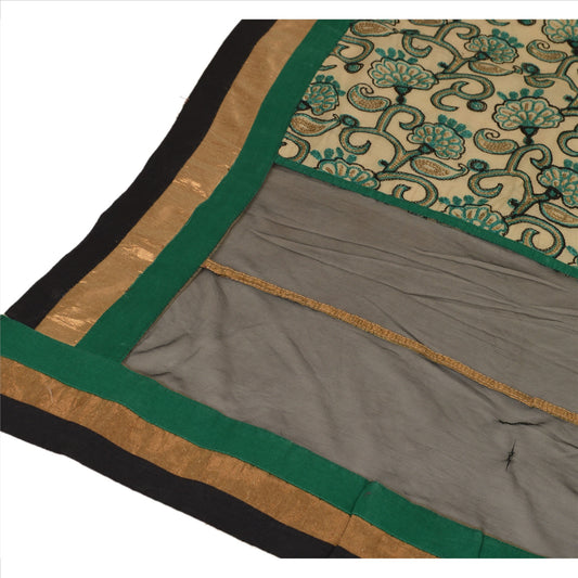 Sanskriti Vintage Dupatta Long Stole Art Silk Cream Hijab Hand Beaded Wrap Veil