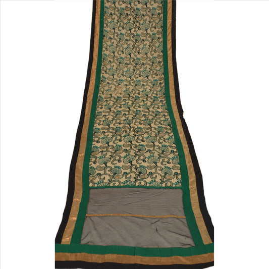 Sanskriti Vintage Dupatta Long Stole Art Silk Cream Hijab Hand Beaded Wrap Veil