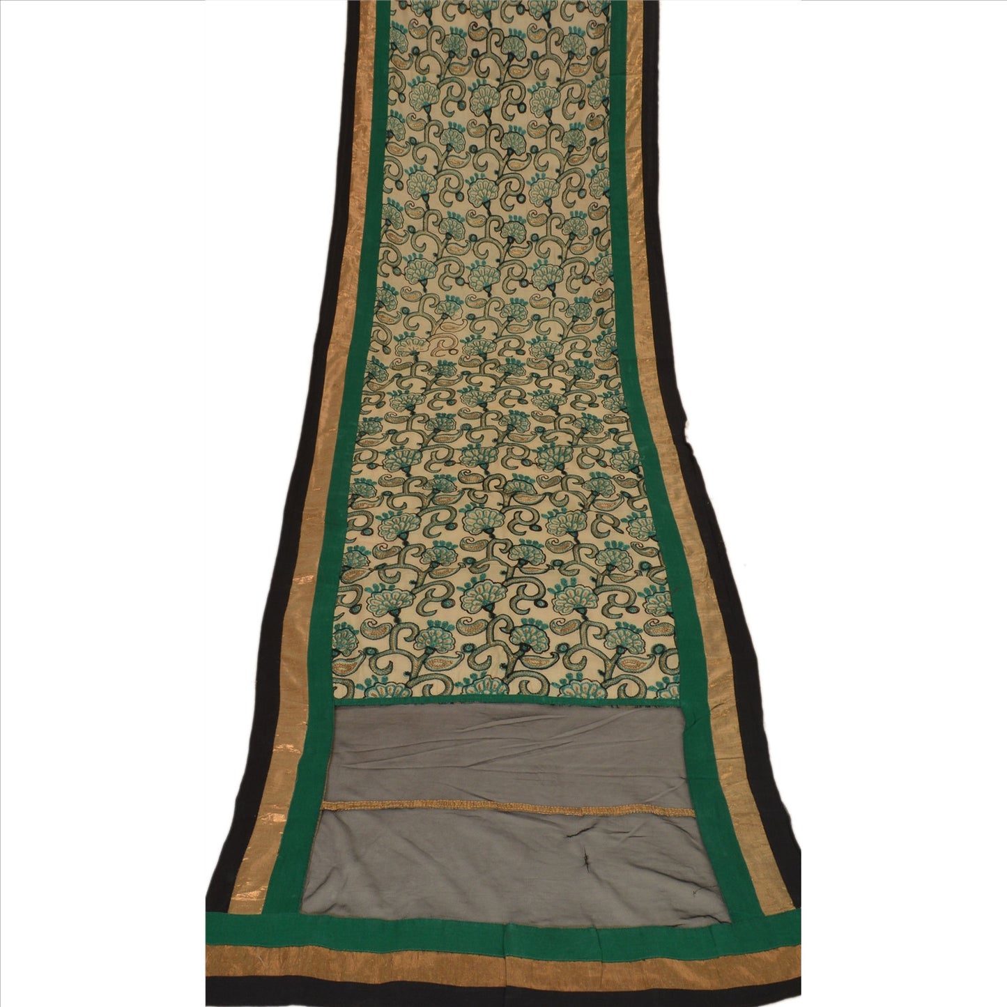 Sanskriti Vintage Dupatta Long Stole Art Silk Cream Hijab Hand Beaded Wrap Veil