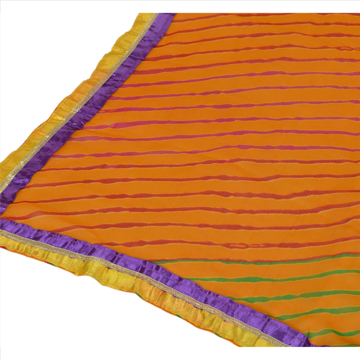 Sanskriti Vintage Dupatta Long Stole Chiffon Silk Saffron Embroidered Leheria Scarves