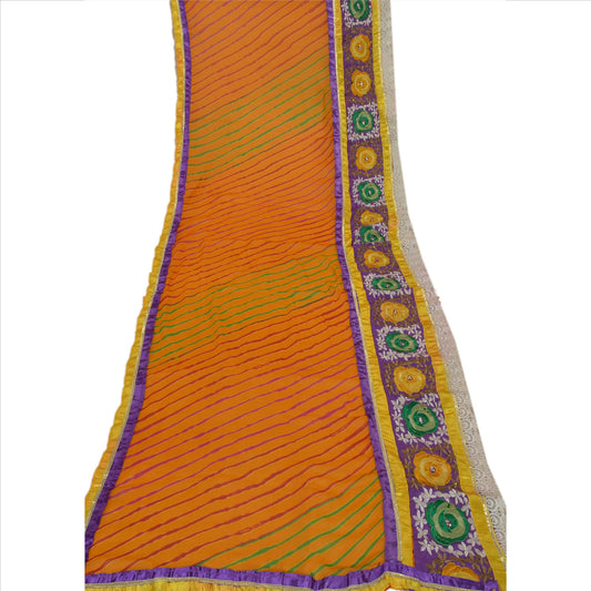 Sanskriti Vintage Dupatta Long Stole Chiffon Silk Saffron Embroidered Leheria Scarves