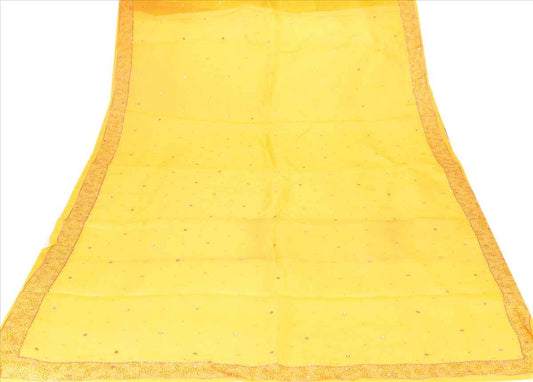 Sanskriti Vintage Dupatta Long Scarf Art Silk Saffron Hijab Hand Embroidered Veil Stole