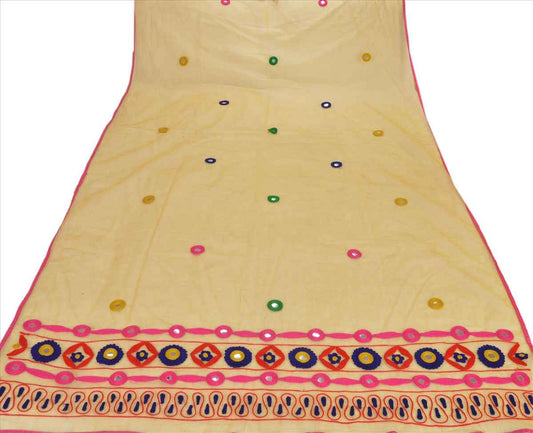 Sanskriti Vintage Dupatta Long Stole Net Mesh Yellow Hand Embroidered Wrap Veil