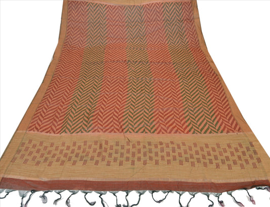 Sanskriti Vintage Dupatta Long Stole Cotton Brown Wrap Hijab Printed Veil Scarves