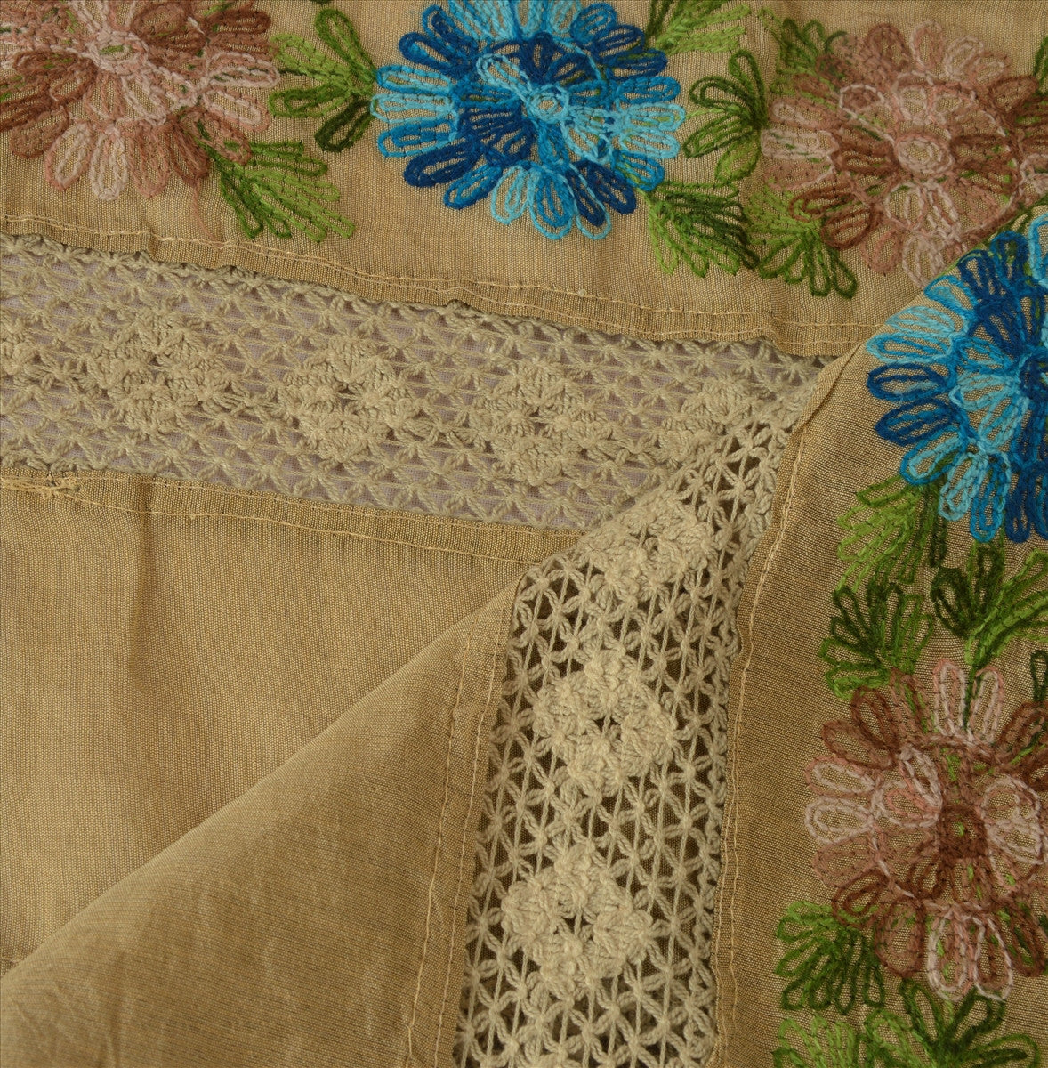 Sanskriti Vintage Dupatta Long Stole Cotton Green Hand Embroidered Wrap Veil