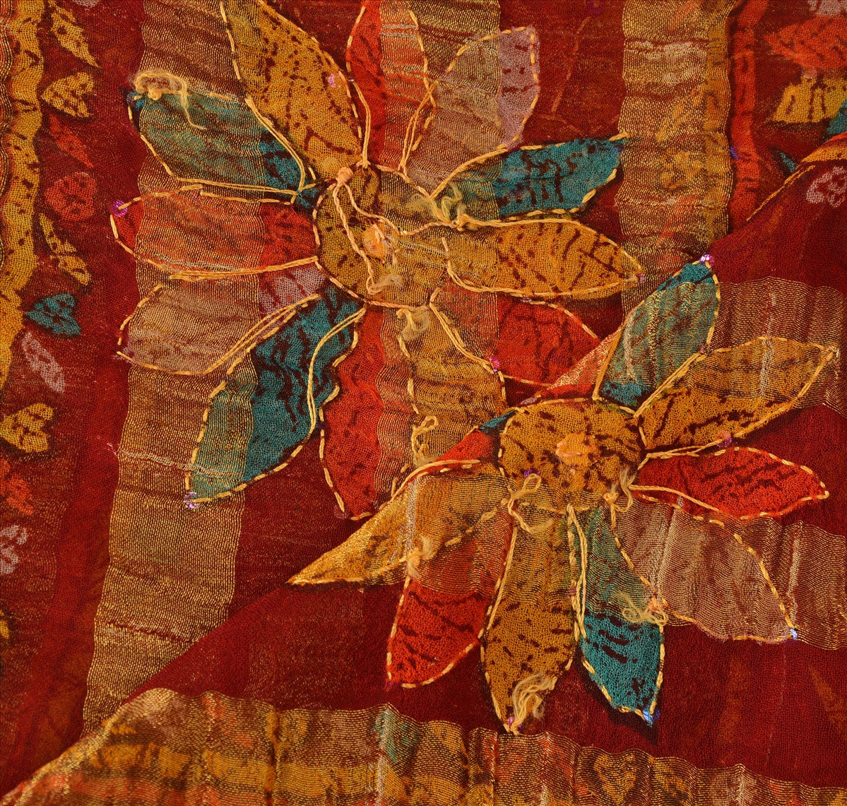 Sanskriti Vintage Dupatta Long Stole Cotton Cream Hand Embroidered Kantha Wrap Veil