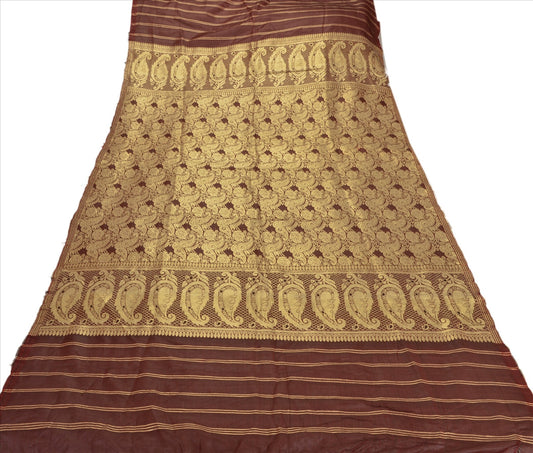 Sanskriti Vintage Dupatta Long Stole Art Silk Maroon Hijab Woven Brocade Wrap Veil