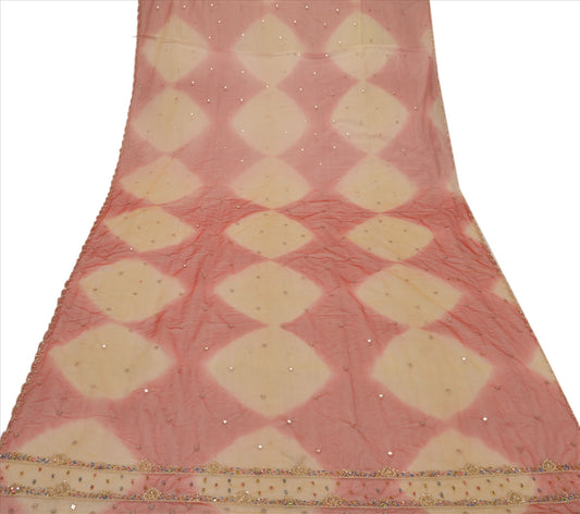 Sanskriti Vintage Dupatta Long Stole Net Mesh Red Scarves Hand Beaded Hijab