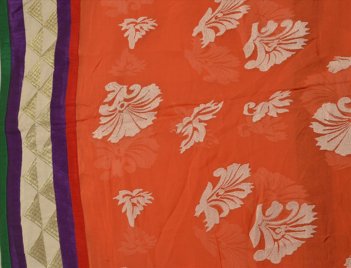 Sanskriti Vintage Dupatta Long Stole Georgette Orange Scarves Embroidered Hijab