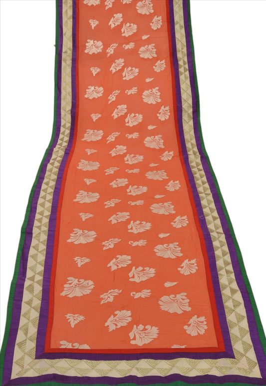 Sanskriti Vintage Dupatta Long Stole Georgette Orange Scarves Embroidered Hijab