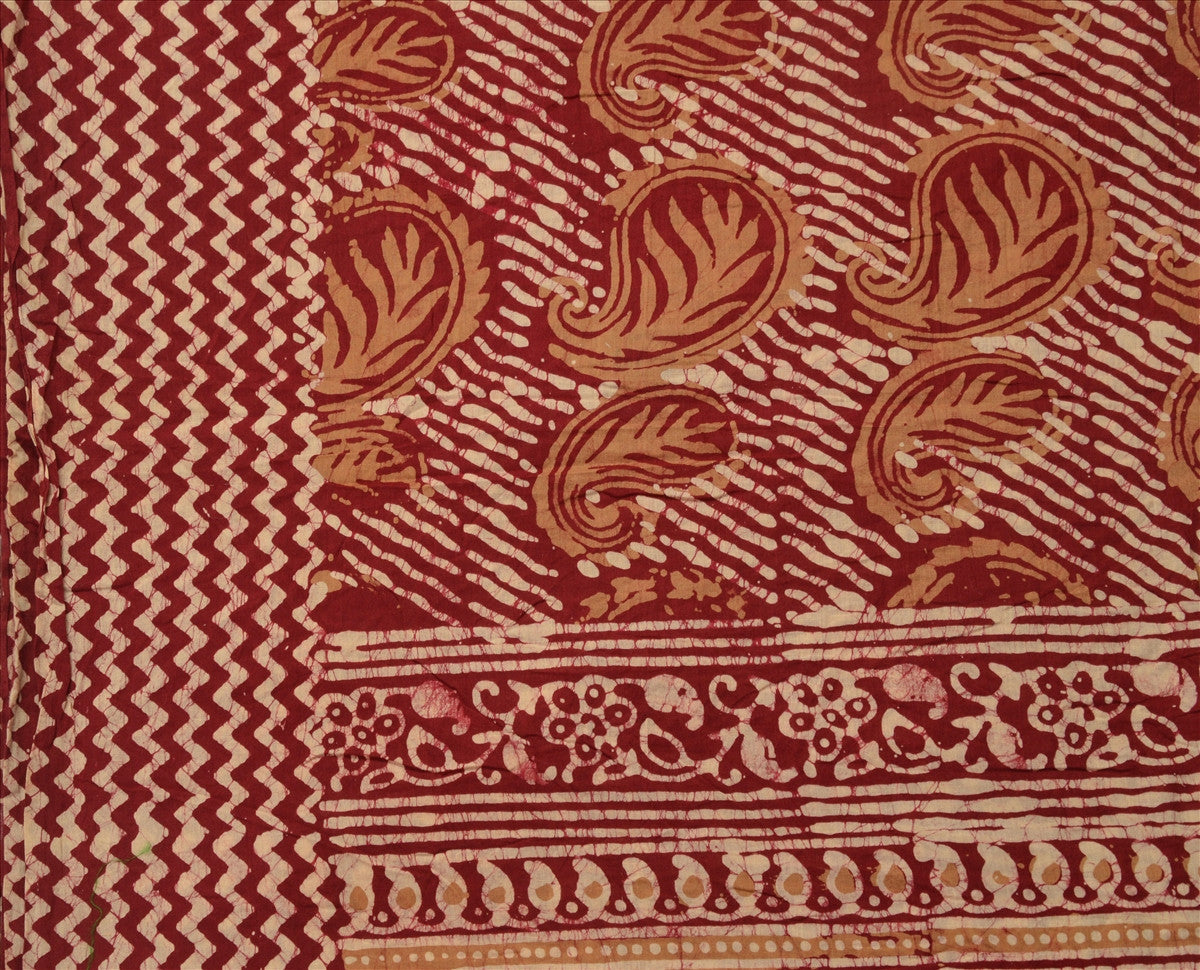 Sanskriti Vintage Dupatta Long Stole Cotton Maroon Wrap Hijab Batik Veil Paisley Scarves